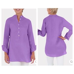 Charlotte Kellogg Anne Tunic Top 100% Linen Plum Purple XL